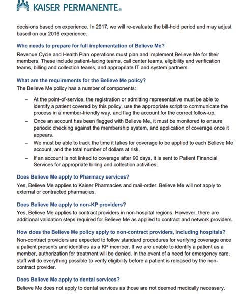 Kaiser permanente believe me policy - The partnership with Sacramento Covered is part of a larger, $5.7 million Kaiser Permanente effort in Sacramento, Los Angeles, and the Salem, Oregon, area to offer housing services to people experiencing homelessness who are frequent patients in its emergency departments. Since it started in 2022, the program has enrolled 97 people …